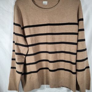 Nwt Womens Plus Size 2X a new day Tan and Black Striped Crew Neck Sweater